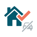 Casa con marca de verificación y auto tachado representando que no necesita trasladarse